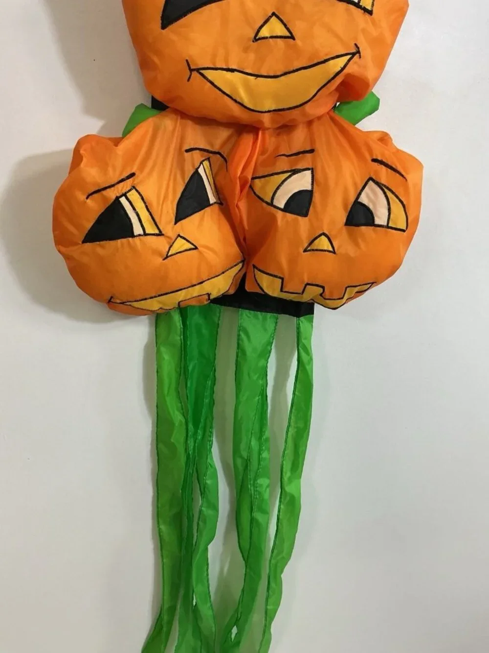 Vintage Halloween Pumpkin Windsock Triple Jack O Lantern 1996 Hanging Decor 46”